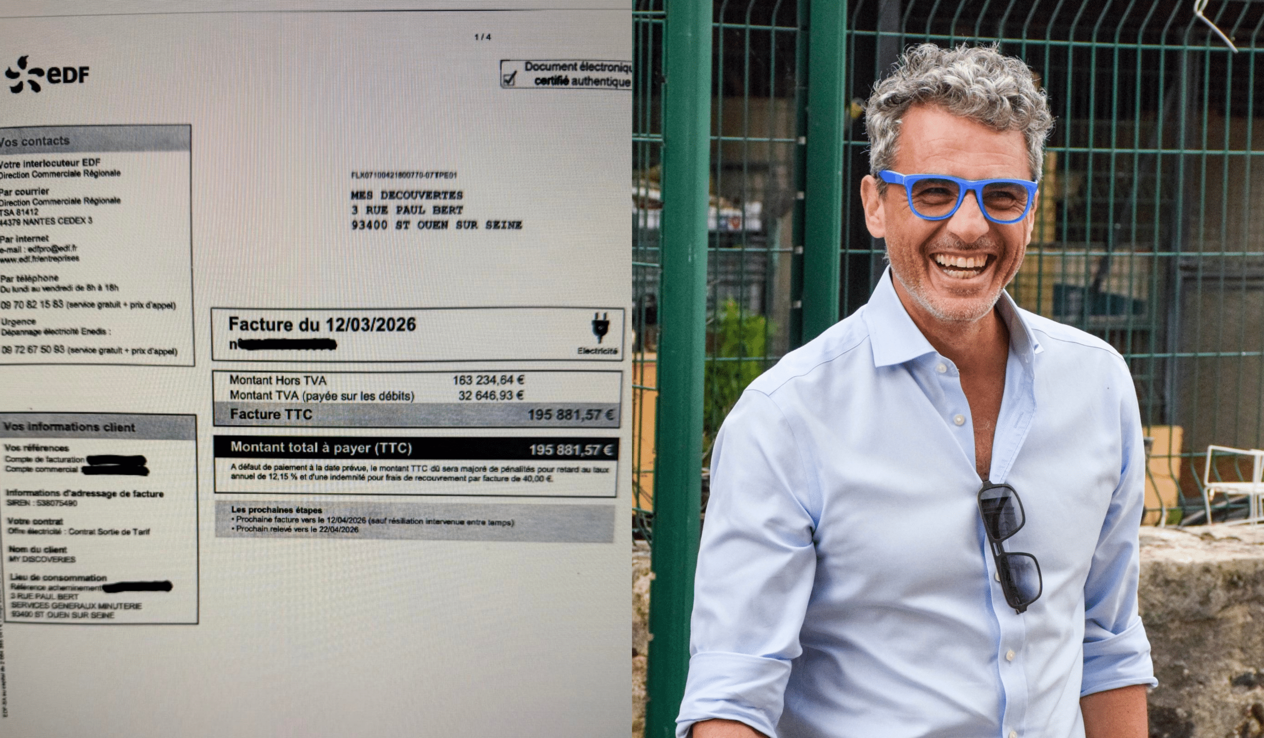 Julien Cohen reçoit une facture EDF de 195 881,57 €